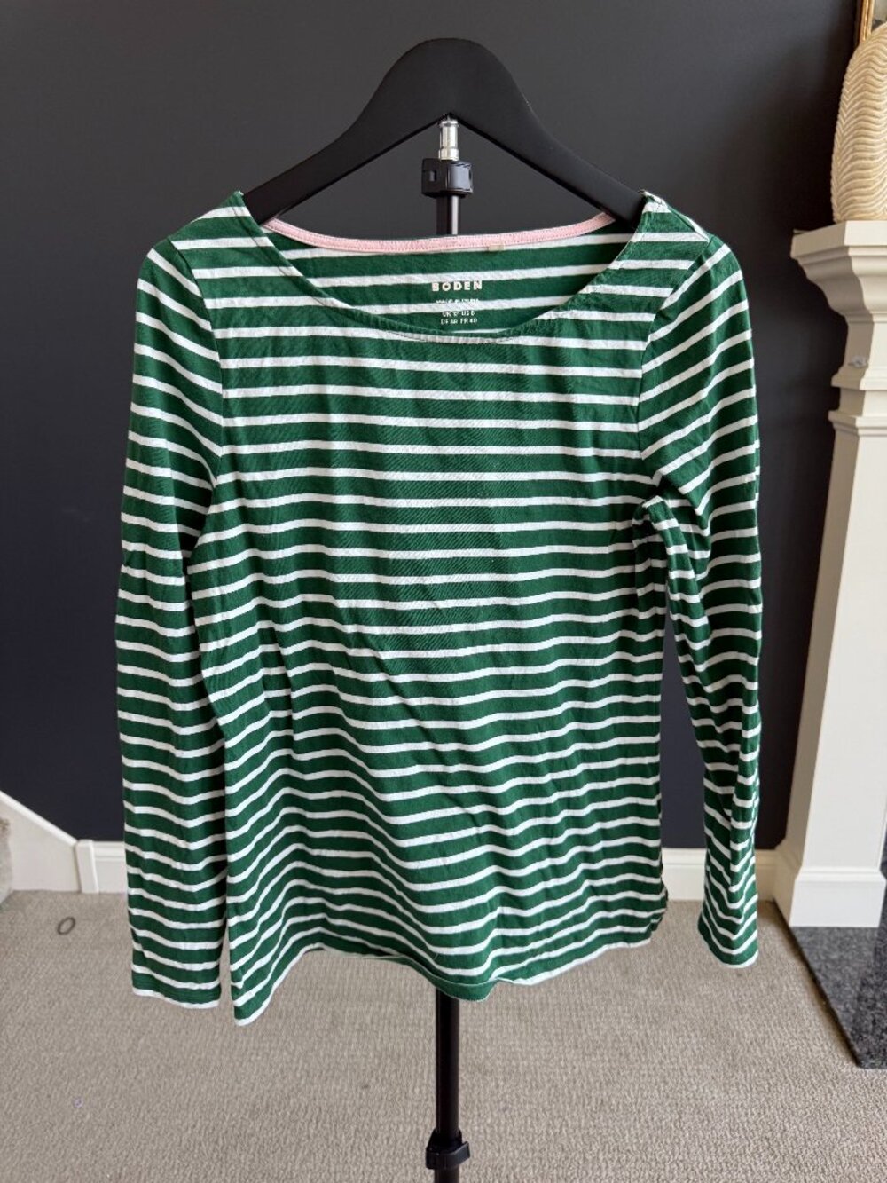 Boden Green White Striped Long Sleeve Top US 8